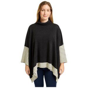 Christie Los Angeles Large Grey Striped Shark Bit  Long Sleeve Mock Neck Cape
